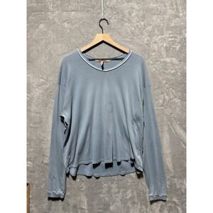Gramicci Womens Longsleeve Light Blue Lettuce Edge Neckline Made In USA‎ Cotton